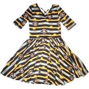 Dot Smile Girls 8 10 Aztec Stripes Gray Orange Ballerina Twirl Dress V-Neck NWT
